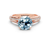 Rose gold Round Cut Aquamarine Split Shank Engagement Ring with Pavé Band