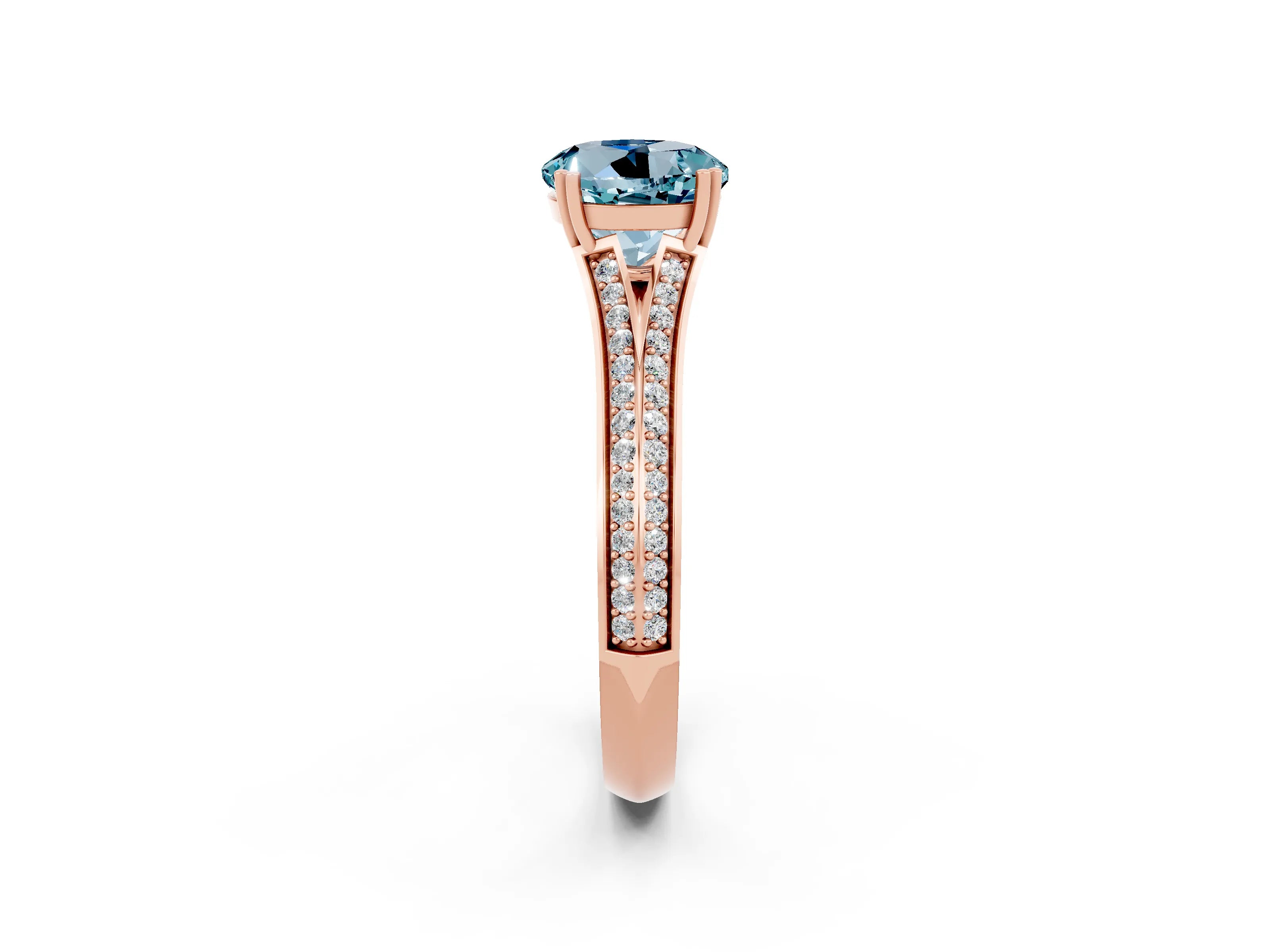 Rose gold Round Cut Aquamarine Split Shank Engagement Ring with Pavé Band_2