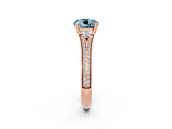 Rose gold Round Cut Aquamarine Split Shank Engagement Ring with Pavé Band