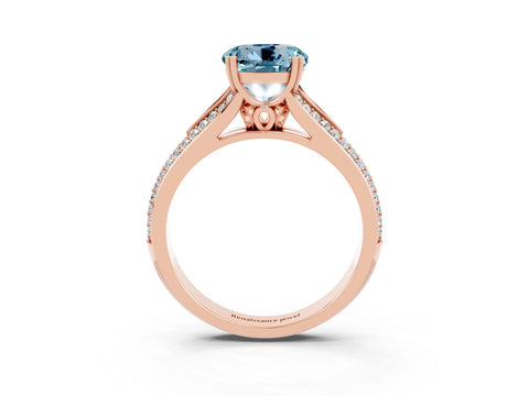Rose gold Round Cut Aquamarine Split Shank Engagement Ring with Pavé Band_3
