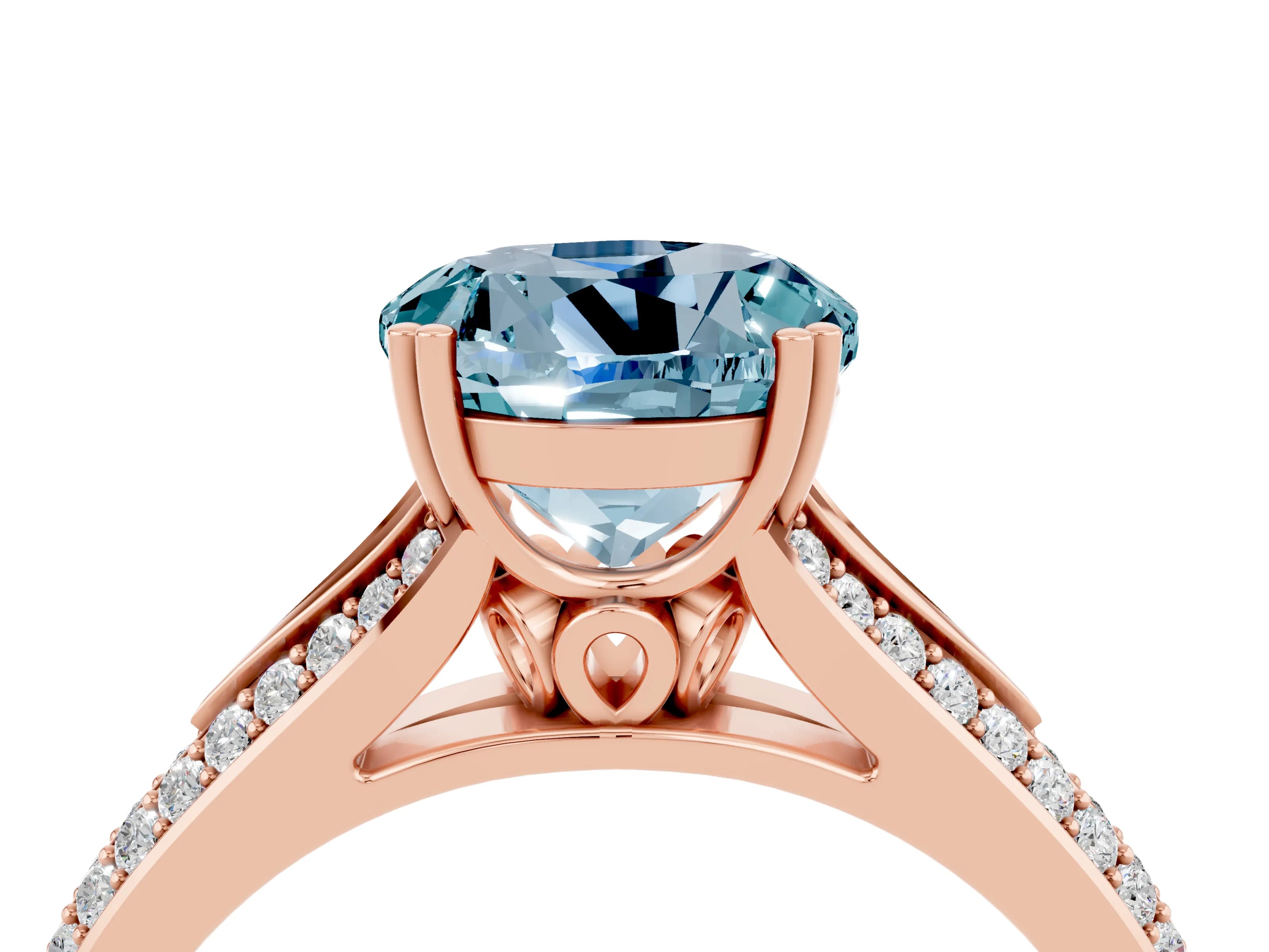 Rose gold Round Cut Aquamarine Split Shank Engagement Ring with Pavé Band_4