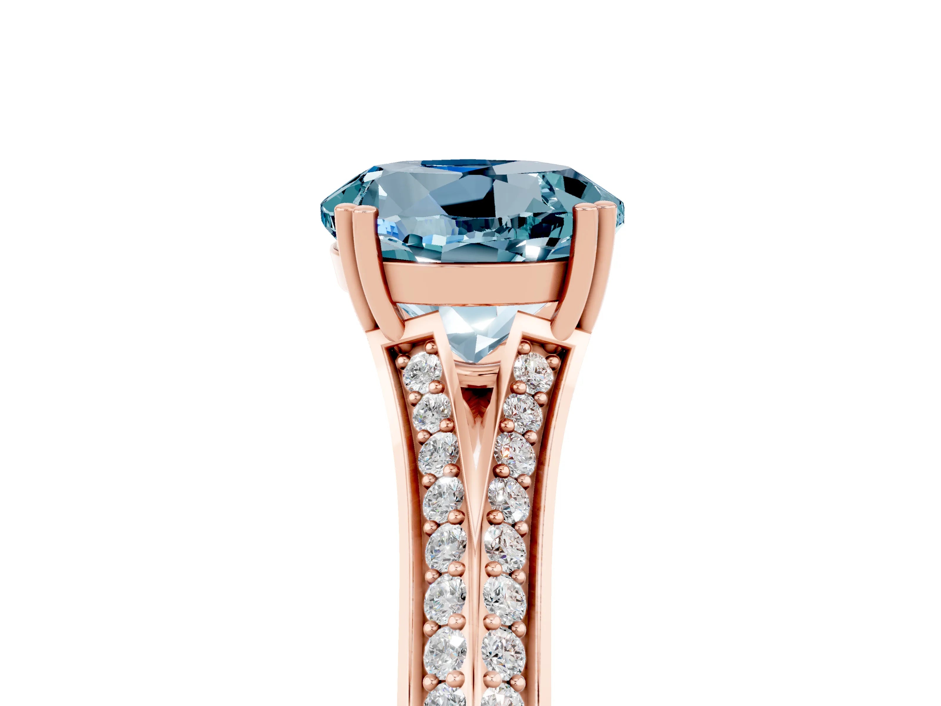 Rose gold Round Cut Aquamarine Split Shank Engagement Ring with Pavé Band_5