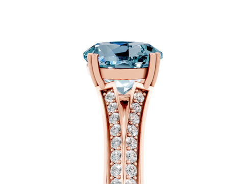 Rose gold Round Cut Aquamarine Split Shank Engagement Ring with Pavé Band_5