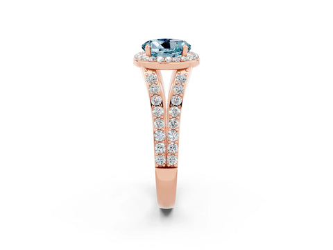 Rose gold Round Cut Aquamarine Split Shank Halo Ring with Four-Prong Setting_14