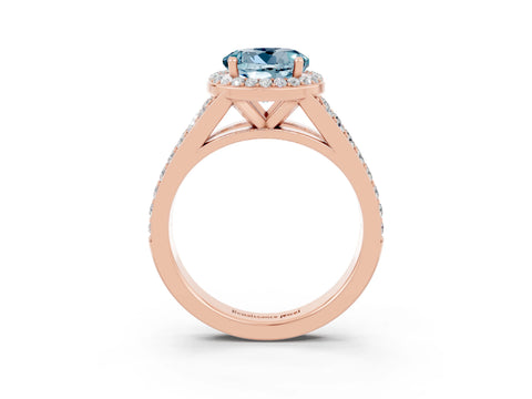 Rose gold Round Cut Aquamarine Split Shank Halo Ring with Four-Prong Setting_15