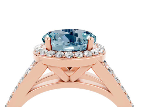 Rose gold Round Cut Aquamarine Split Shank Halo Ring with Four-Prong Setting_16