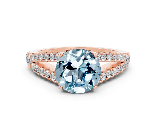 Rose gold Round Cut Aquamarine Split Shank Pavé Engagement Ring with Four-Prong Setting