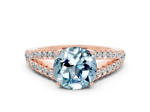 Rose gold Round Cut Aquamarine Split Shank Pavé Engagement Ring with Four-Prong Setting_12