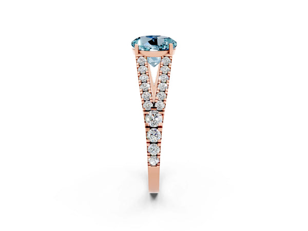 Rose gold Round Cut Aquamarine Split Shank Pavé Engagement Ring with Four-Prong Setting