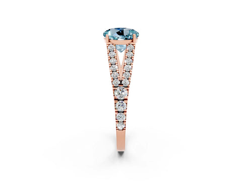 Rose gold Round Cut Aquamarine Split Shank Pavé Engagement Ring with Four-Prong Setting_14