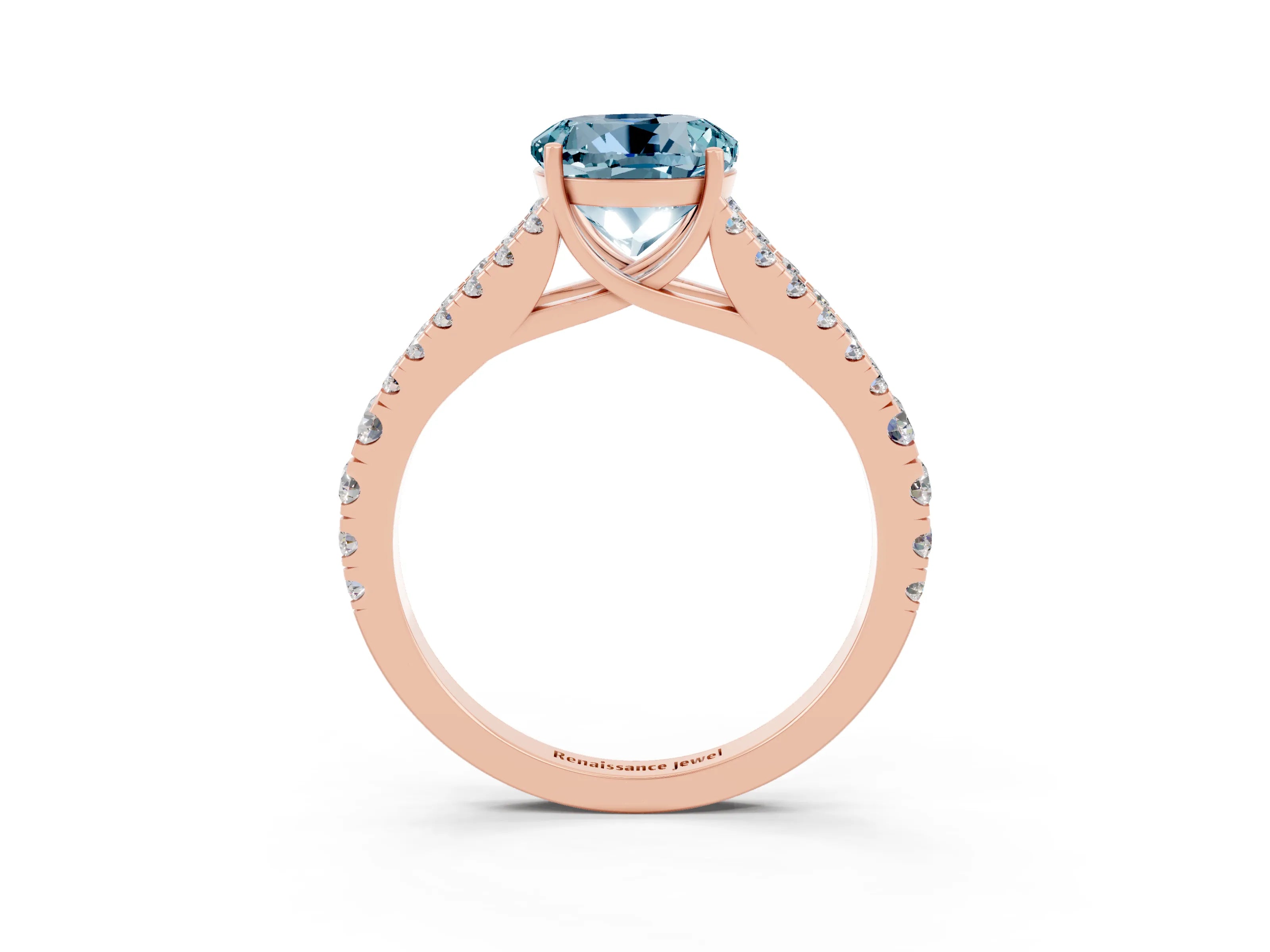 Rose gold Round Cut Aquamarine Split Shank Pavé Engagement Ring with Four-Prong Setting_15
