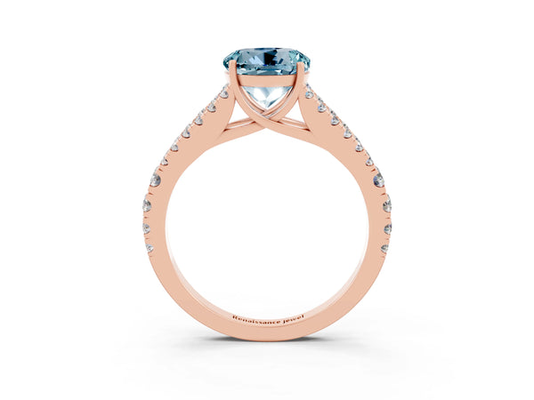 Rose gold Round Cut Aquamarine Split Shank Pavé Engagement Ring with Four-Prong Setting