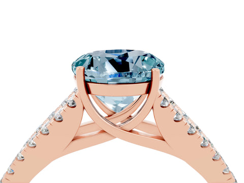Rose gold Round Cut Aquamarine Split Shank Pavé Engagement Ring with Four-Prong Setting_16