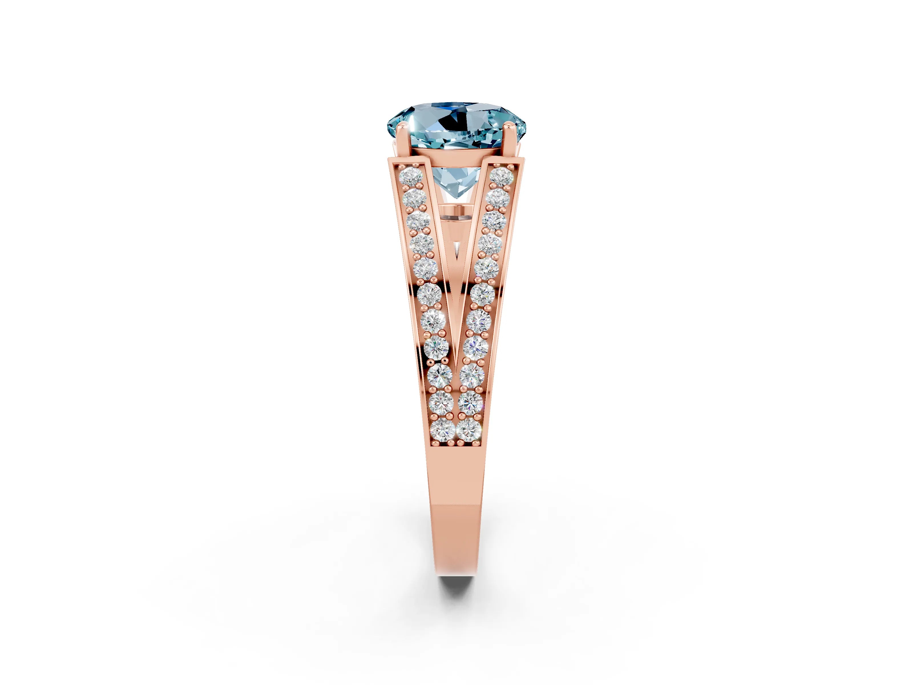 Rose gold Round Cut Aquamarine Split Shank Ring with Pavé Band and Four-Prong Setting_2