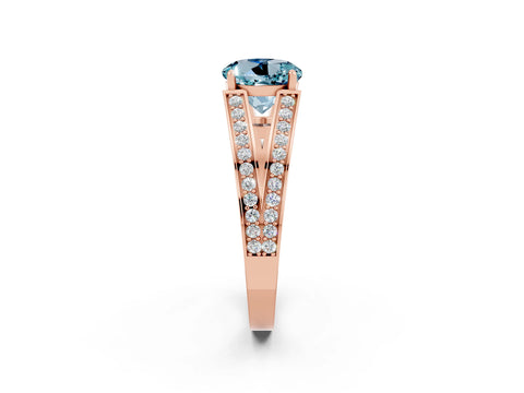 Rose gold Round Cut Aquamarine Split Shank Ring with Pavé Band and Four-Prong Setting_2