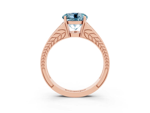 Rose gold Round Cut Aquamarine Split Shank Ring with Pavé Band and Four-Prong Setting