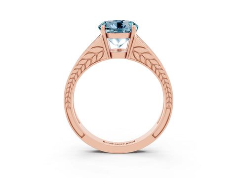 Rose gold Round Cut Aquamarine Split Shank Ring with Pavé Band and Four-Prong Setting_3