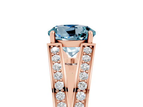 Rose gold Round Cut Aquamarine Split Shank Ring with Pavé Band and Four-Prong Setting_5