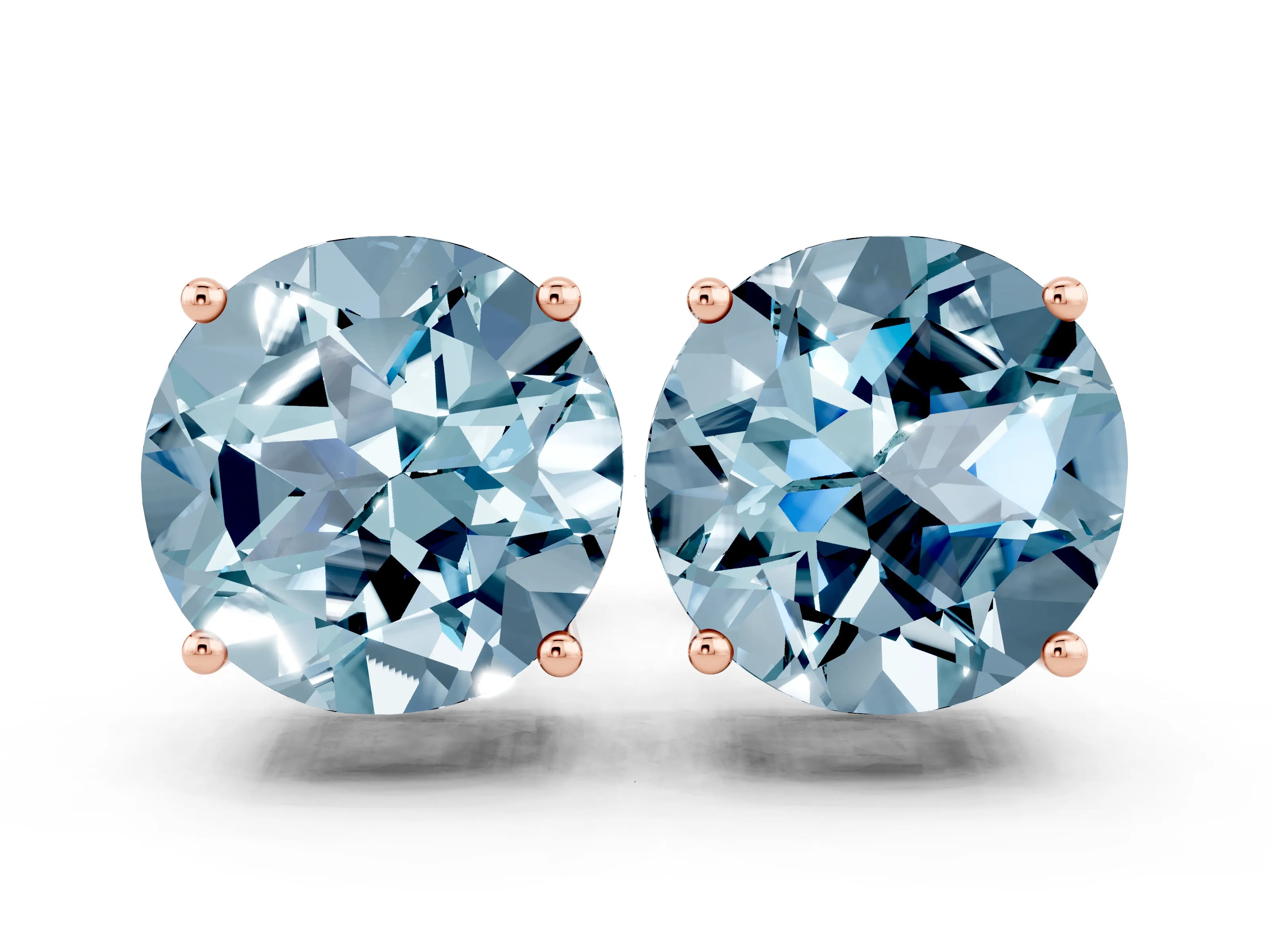 Rose gold Round Cut Aquamarine Stud Earrings_29