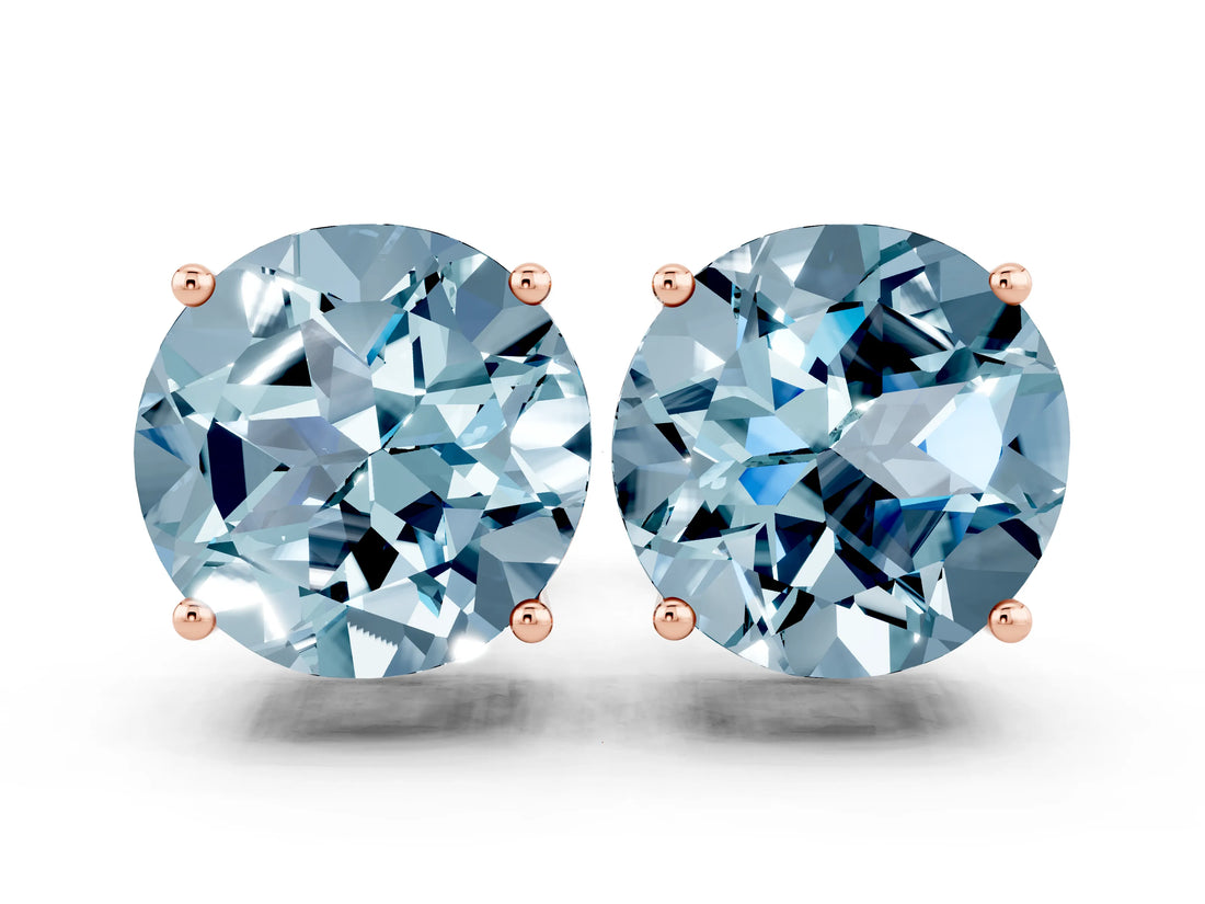 Rose gold Round Cut Aquamarine Stud Earrings_29