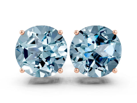 Rose gold Round Cut Aquamarine Stud Earrings_29