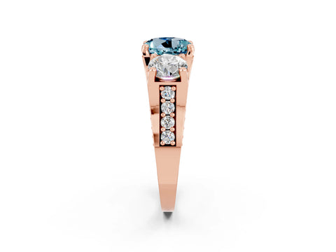 Rose gold Round Cut Aquamarine Three-Stone Ring with Channel Set Band and Four-Prong Setting_2