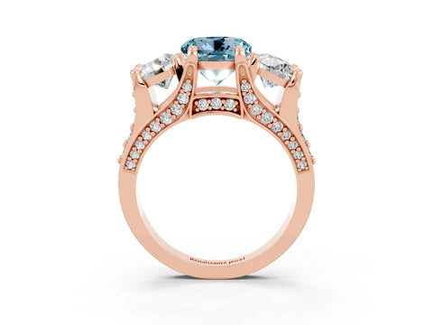 Rose gold Round Cut Aquamarine Three-Stone Ring with Channel Set Band and Four-Prong Setting_3