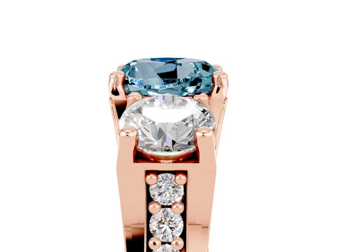 Rose gold Round Cut Aquamarine Three-Stone Ring with Channel Set Band and Four-Prong Setting_5