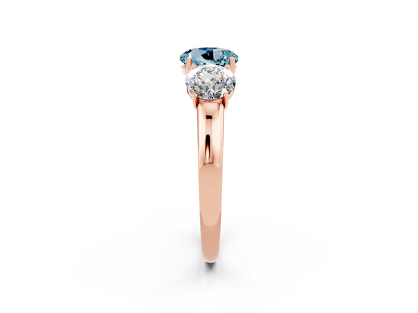 Rose gold Round Cut Aquamarine Three-Stone Ring with Four-Prong Setting and Classic Band