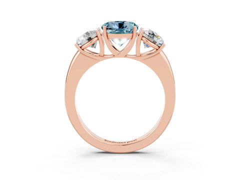 Rose gold Round Cut Aquamarine Three-Stone Ring with Four-Prong Setting and Classic Band_3