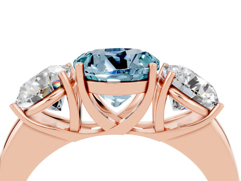 Rose gold Round Cut Aquamarine Three-Stone Ring with Four-Prong Setting and Classic Band_4