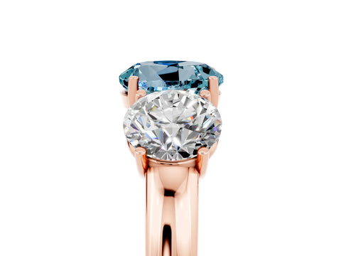 Rose gold Round Cut Aquamarine Three-Stone Ring with Four-Prong Setting and Classic Band_5