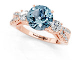 Rose gold Round Cut Aquamarine Three-Stone Ring with Pavé Split Shank and Four-Prong Setting_1