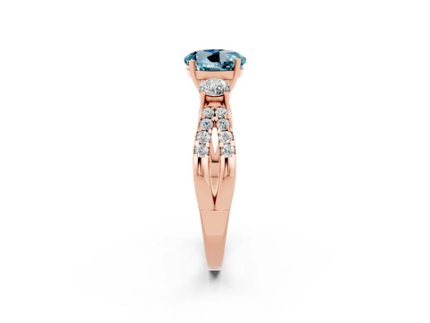 Rose gold Round Cut Aquamarine Three-Stone Ring with Pavé Split Shank and Four-Prong Setting_2