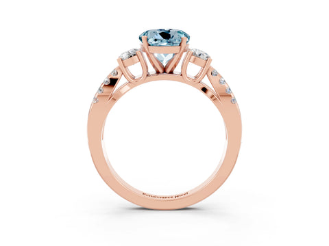 Rose gold Round Cut Aquamarine Three-Stone Ring with Pavé Split Shank and Four-Prong Setting_3