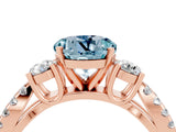 Rose gold Round Cut Aquamarine Three-Stone Ring with Pavé Split Shank and Four-Prong Setting_4