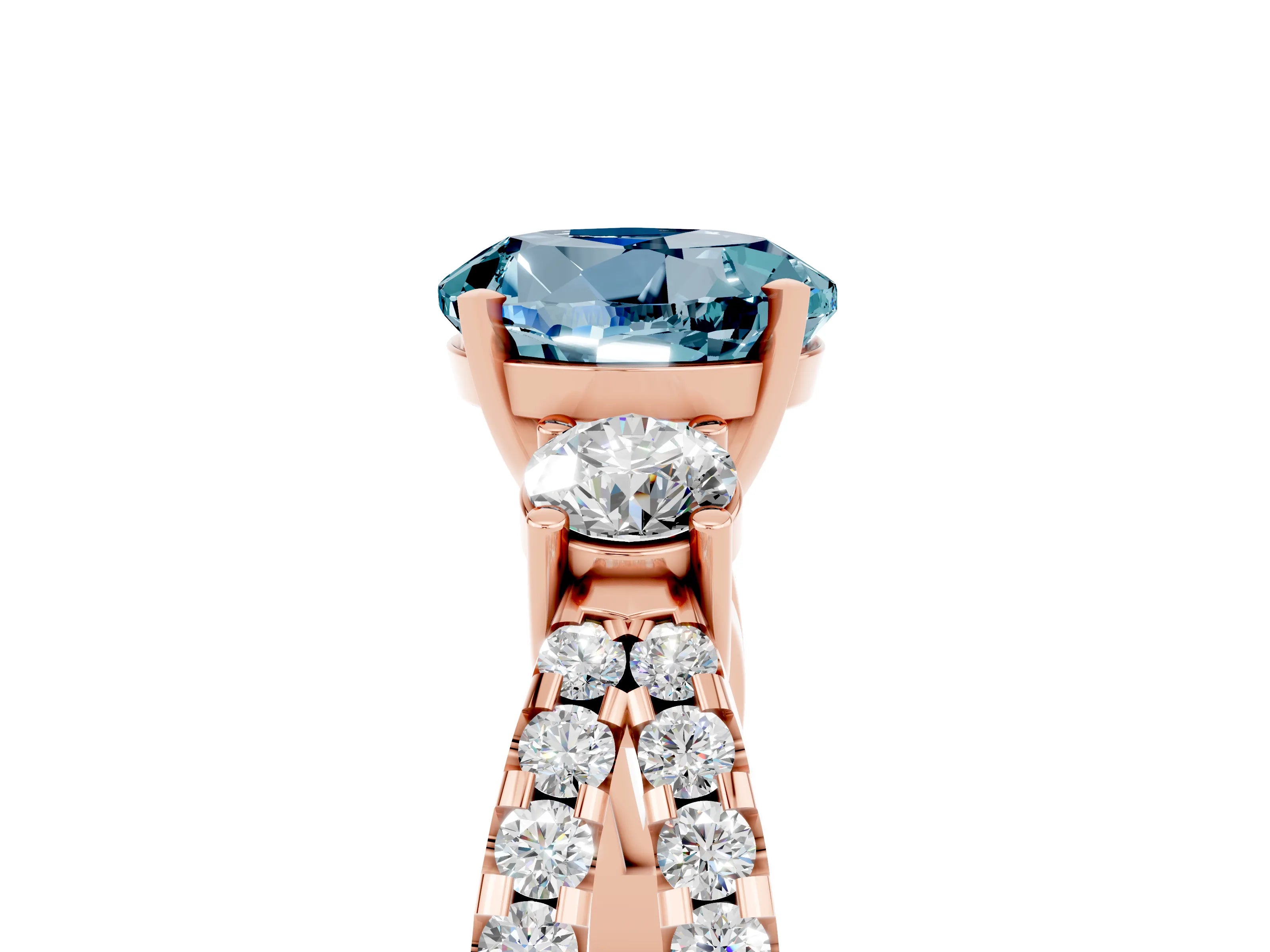 Rose gold Round Cut Aquamarine Three-Stone Ring with Pavé Split Shank and Four-Prong Setting_5