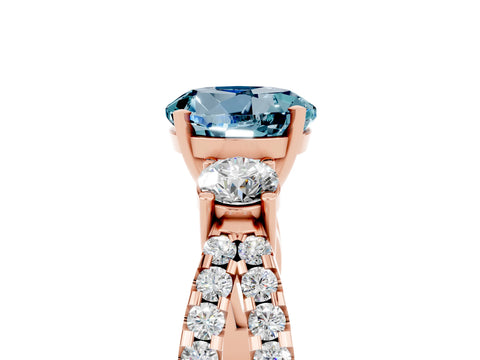Rose gold Round Cut Aquamarine Three-Stone Ring with Pavé Split Shank and Four-Prong Setting_5
