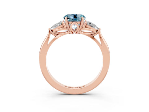 Rose gold Round Cut Aquamarine Three-Stone Ring with Pear Side Stones and Four-Prong Setting_15