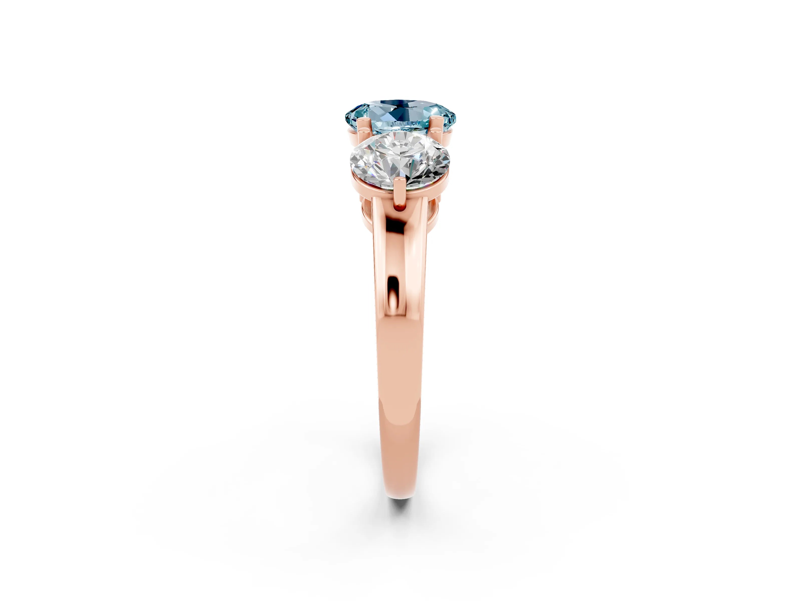 Rose gold Round Cut Aquamarine Three-Stone Ring with Prong Setting and Classic Band_2