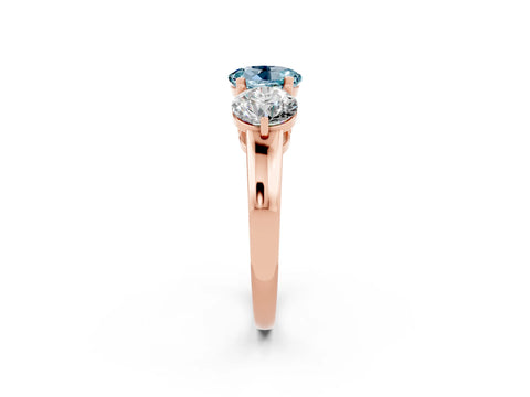 Rose gold Round Cut Aquamarine Three-Stone Ring with Prong Setting and Classic Band_2