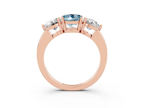 Rose gold Round Cut Aquamarine Three-Stone Ring with Prong Setting and Classic Band_3