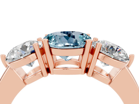 Rose gold Round Cut Aquamarine Three-Stone Ring with Prong Setting and Classic Band_4