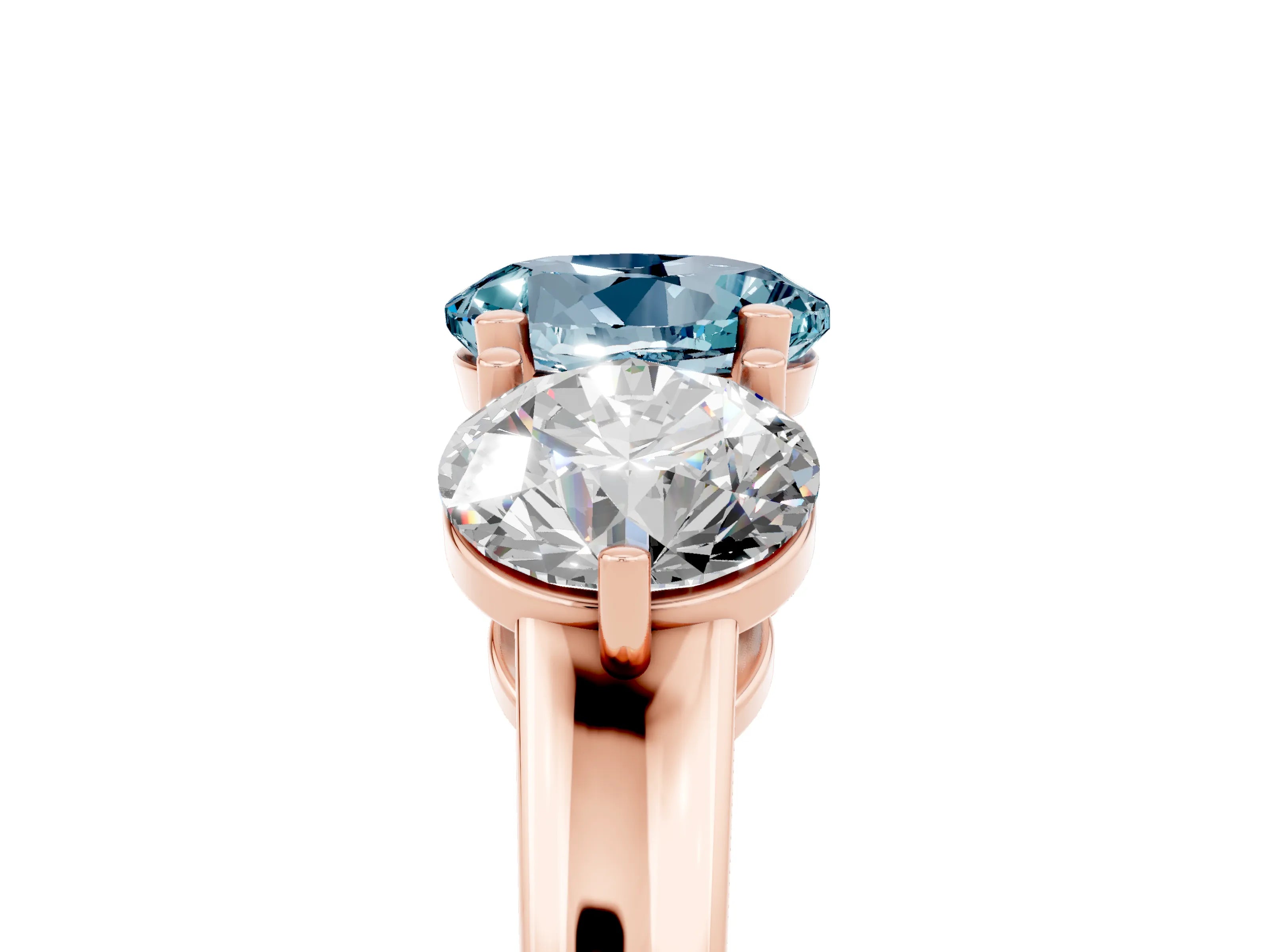 Rose gold Round Cut Aquamarine Three-Stone Ring with Prong Setting and Classic Band_5
