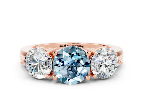 Rose gold Round Cut Aquamarine Three-Stone Ring with Prong Setting and Classic Band