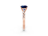 Rose gold Round Cut Blue Sapphire Cluster Side Stone Solitaire Ring with Prong Setting_26