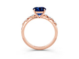 Rose gold Round Cut Blue Sapphire Cluster Side Stone Solitaire Ring with Prong Setting_27