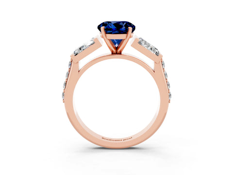 Rose gold Round Cut Blue Sapphire Engagement Ring with Baguette Side Stones and Channel Set Band_3
