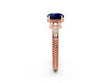 Rose gold Round Cut Blue Sapphire Engagement Ring with Milgrain Channel Set Band and Prong Setting_2