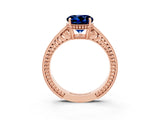 Rose gold Round Cut Blue Sapphire Engagement Ring with Milgrain Channel Set Band and Prong Setting_3